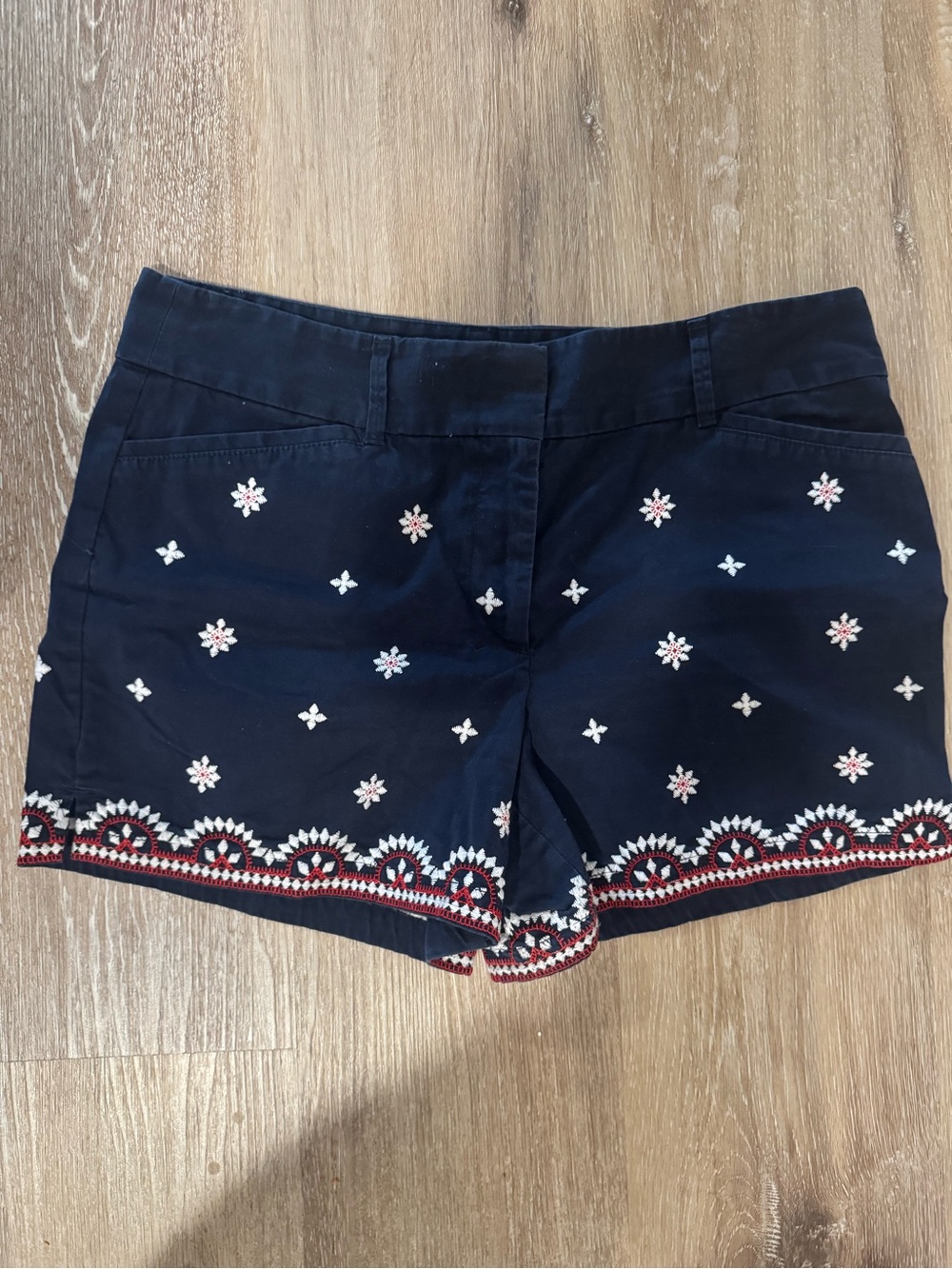 LOFT Women's Navy Embroidered Cotton Shorts